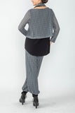 Charcoal Boat Neck Punch Hole Fabric Layered Top