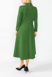 Hunter Green Stand Collar Front Ribbon Detail Asymmetrical Dress