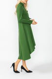 Hunter Green Stand Collar Front Ribbon Detail Asymmetrical Dress