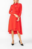 Red Stand Collar Front Ribbon Detail Asymmetrical Dress