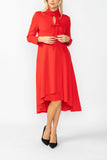 Red Stand Collar Front Ribbon Detail Asymmetrical Dress