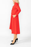 Red Stand Collar Front Ribbon Detail Asymmetrical Dress