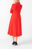 Red Stand Collar Front Ribbon Detail Asymmetrical Dress