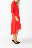 Red Stand Collar Front Ribbon Detail Asymmetrical Dress