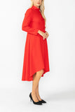 Red Stand Collar Front Ribbon Detail Asymmetrical Dress