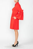 Red High Collar Blow Sleeve Midi Jacket