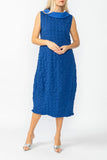 Blue Contrast Cowl Collar Back Zipper Dress