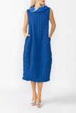 Blue Contrast Cowl Collar Back Zipper Dress