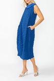 Blue Contrast Cowl Collar Back Zipper Dress