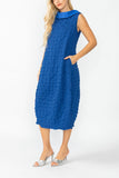 Blue Contrast Cowl Collar Back Zipper Dress