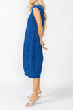 Blue Contrast Cowl Collar Back Zipper Dress