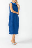 Blue Contrast Cowl Collar Back Zipper Dress