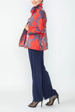 Red Wire Stand Collar Jacquard Jacket