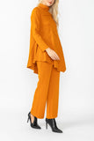 Caramel High Stand Collar Asymmetrical Line Cut Top