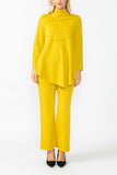 Mustard High Stand Collar Asymmetrical Line Cut Top