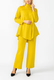 Mustard High Stand Collar Asymmetrical Line Cut Top