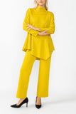 Mustard High Stand Collar Asymmetrical Line Cut Top