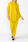 Mustard High Stand Collar Asymmetrical Line Cut Top