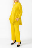 Mustard High Stand Collar Asymmetrical Line Cut Top