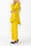 Mustard High Stand Collar Asymmetrical Line Cut Top