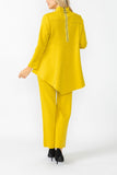 Mustard High Stand Collar Asymmetrical Line Cut Top