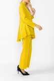 Mustard High Stand Collar Asymmetrical Line Cut Top