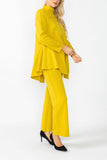 Mustard High Stand Collar Asymmetrical Line Cut Top