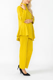 Mustard High Stand Collar Asymmetrical Line Cut Top