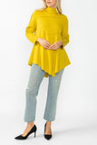 Mustard High Stand Collar Asymmetrical Line Cut Top