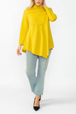 Mustard High Stand Collar Asymmetrical Line Cut Top