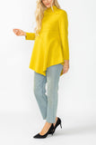 Mustard High Stand Collar Asymmetrical Line Cut Top