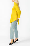 Mustard High Stand Collar Asymmetrical Line Cut Top