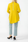 Mustard High Stand Collar Asymmetrical Line Cut Top