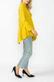 Mustard High Stand Collar Asymmetrical Line Cut Top