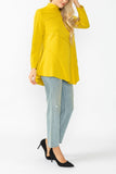 Mustard High Stand Collar Asymmetrical Line Cut Top