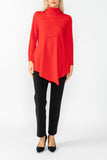 Red High Stand Collar Asymmetrical Line Cut Top