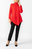 Red High Stand Collar Asymmetrical Line Cut Top