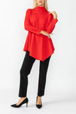 Red High Stand Collar Asymmetrical Line Cut Top