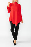 Red High Stand Collar Asymmetrical Line Cut Top