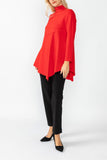 Red High Stand Collar Asymmetrical Line Cut Top