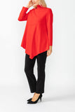 Red High Stand Collar Asymmetrical Line Cut Top