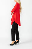 Red High Stand Collar Asymmetrical Line Cut Top