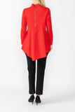 Red High Stand Collar Asymmetrical Line Cut Top