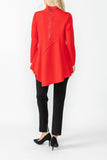 Red High Stand Collar Asymmetrical Line Cut Top