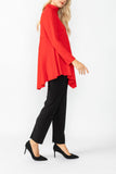 Red High Stand Collar Asymmetrical Line Cut Top