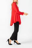 Red High Stand Collar Asymmetrical Line Cut Top