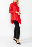 Red High Stand Collar Asymmetrical Line Cut Top