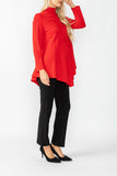 Red High Stand Collar Asymmetrical Line Cut Top