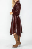 Burgundy Shawl Collar Asymmetrical Midi Jacket