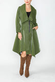 Olive Shawl Collar Asymmetrical Midi Jacket